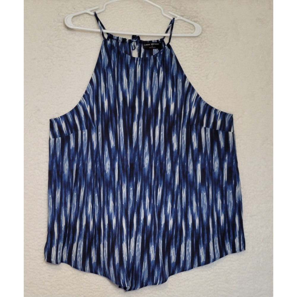 Lane Bryant Tank Top Blue White Keyhole‎ Back Size 24 Women's Beach 0991